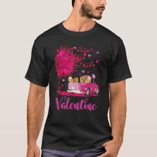 ポメラニア犬カップルトラックハッピーバレンタインデー Tシャツ