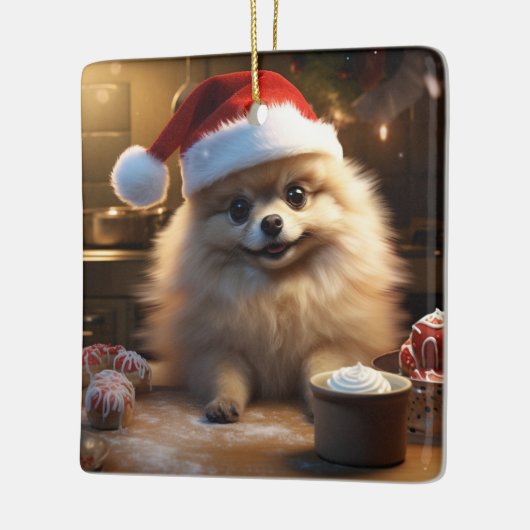 ポメラニア犬クリスマスクッキーフェスティバルホリデイ セラミックオーナメント (左)