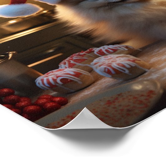 ポメラニア犬クリスマスクッキーフェスティバルホリデイ ポスター (角)