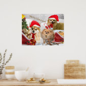 ポメラニア犬クリスマススノーシーンプリント ポスター (キッチン)