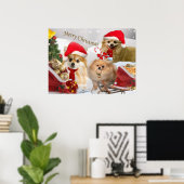 ポメラニア犬クリスマススノーシーンプリント ポスター (ホームオフィス)