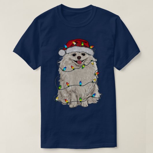 ポメラニア犬クリスマスツリーライトパジャマドッグ恋人X Tシャツ (デザイン正面)