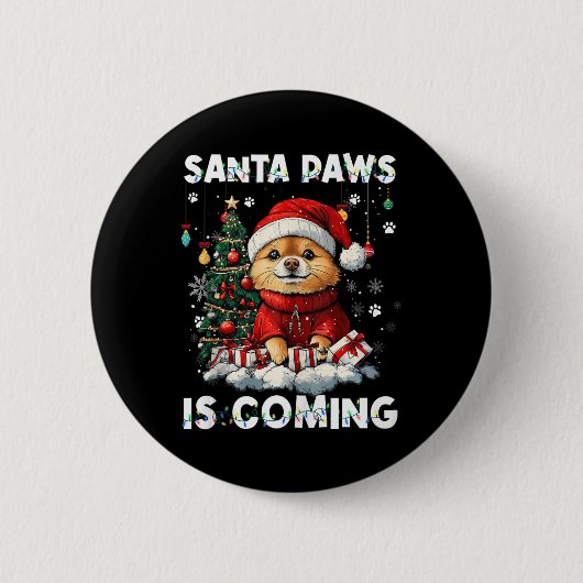 ポメラニア犬クリスマスツリー装飾ドッグ恋人Xm 缶バッジ (正面)