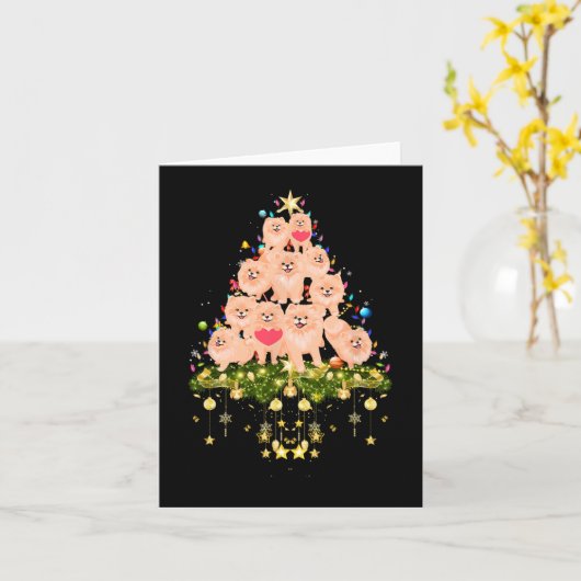 ポメラニア犬クリスマスドッグツリーライツホリデーポマー カード (黄色い花)