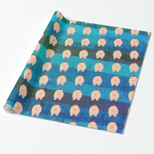 ポメラニア犬クリスマスハッピーホリデイズ ラッピングペーパー (アンロールド)