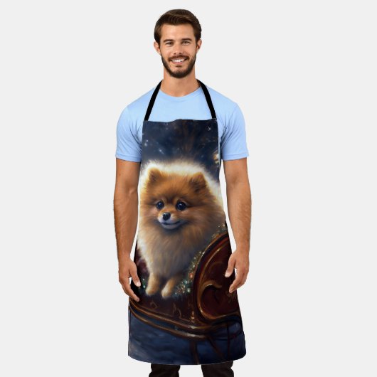 ポメラニア犬クリスマスフェスティバルシーズンブラッシュ エプロン (着用した状態)