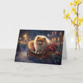 ポメラニア犬クリスマスフェスティバルシーズンブラッシュ カード (黄色い花)