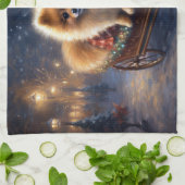 ポメラニア犬クリスマスフェスティバルシーズンブラッシュ キッチンタオル (折り畳み)