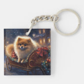 ポメラニア犬クリスマスフェスティバルシーズンブラッシュ キーホルダー (裏面)