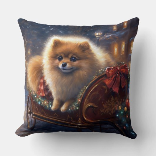ポメラニア犬クリスマスフェスティバルシーズンブラッシュ クッション (正面)