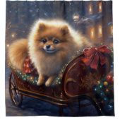 ポメラニア犬クリスマスフェスティバルシーズンブラッシュ シャワーカーテン (正面)