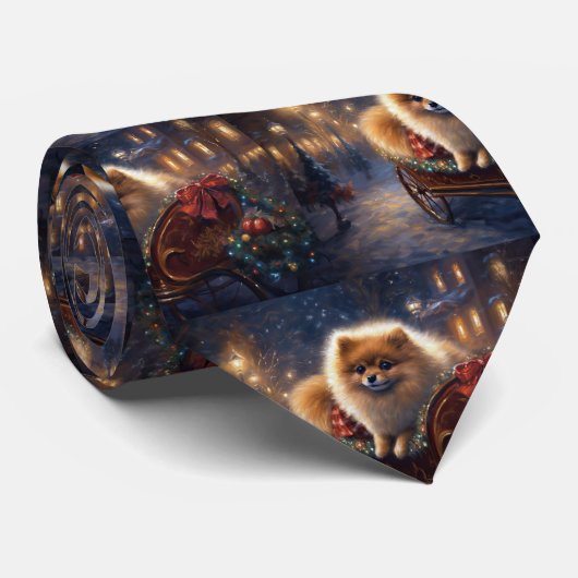 ポメラニア犬クリスマスフェスティバルシーズンブラッシュ ネクタイ (ロール)