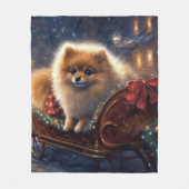 ポメラニア犬クリスマスフェスティバルシーズンブラッシュ フリースブランケット (正面)