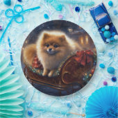 ポメラニア犬クリスマスフェスティバルシーズンブラッシュ ペーパープレート (パーティー)