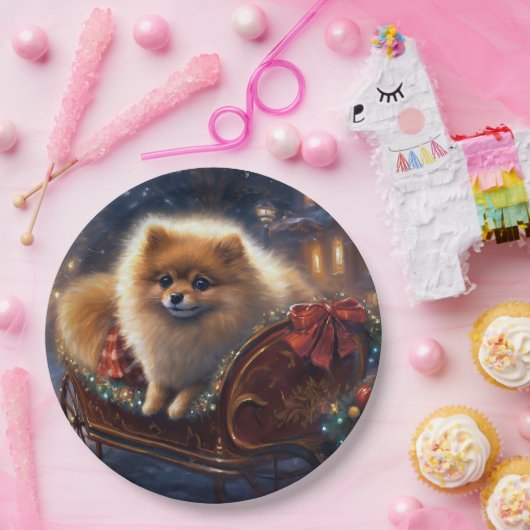 ポメラニア犬クリスマスフェスティバルシーズンブラッシュ ペーパープレート (パーティー)