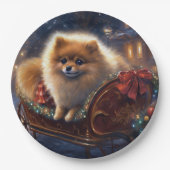 ポメラニア犬クリスマスフェスティバルシーズンブラッシュ ペーパープレート (正面)