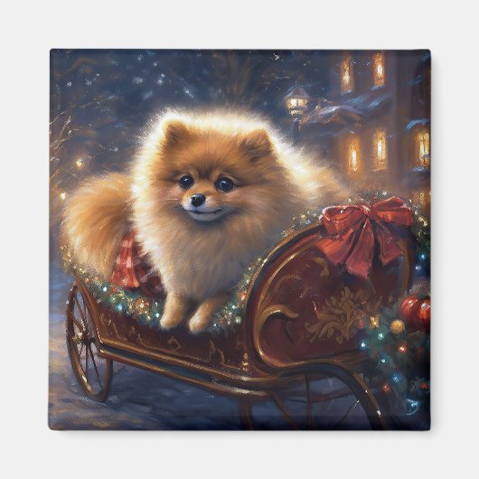ポメラニア犬クリスマスフェスティバルシーズンブラッシュ マグネット (正面)