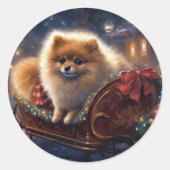 ポメラニア犬クリスマスフェスティバルシーズンブラッシュ ラウンドシール (正面)