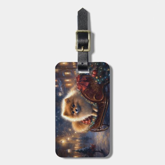 ポメラニア犬クリスマスフェスティバルシーズンブラッシュ ラゲッジタグ (正面縦)