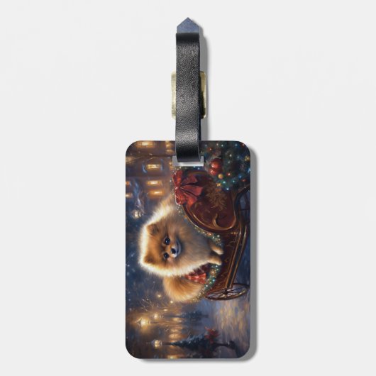 ポメラニア犬クリスマスフェスティバルシーズンブラッシュ ラゲッジタグ (裏面縦)