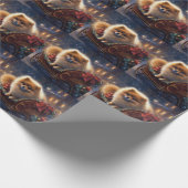 ポメラニア犬クリスマスフェスティバルシーズンブラッシュ ラッピングペーパー (角)