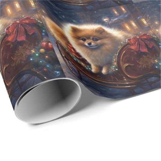 ポメラニア犬クリスマスフェスティバルシーズンブラッシュ ラッピングペーパー (ロールコーナー)