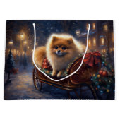 ポメラニア犬クリスマスフェスティバルシーズンブラッシュ ラージペーパーバッグ (正面)
