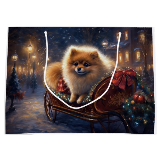 ポメラニア犬クリスマスフェスティバルシーズンブラッシュ ラージペーパーバッグ (正面)