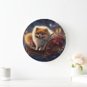 ポメラニア犬クリスマスフェスティバルシーズンブラッシュ ラージ壁時計 (ホーム)