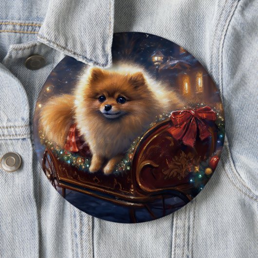 ポメラニア犬クリスマスフェスティバルシーズンブラッシュ 缶バッジ (インサイチュ)