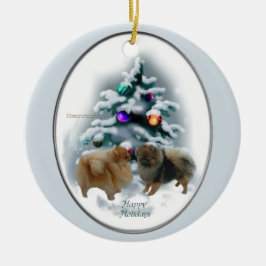 ポメラニア犬クリスマスプレゼントオーナメント セラミックオーナメント