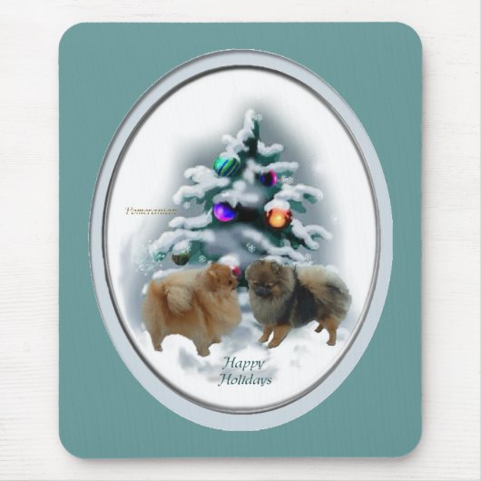 ポメラニア犬クリスマスプレゼント マウスパッド (正面)