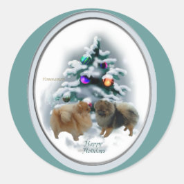 ポメラニア犬クリスマスプレゼント ラウンドシール