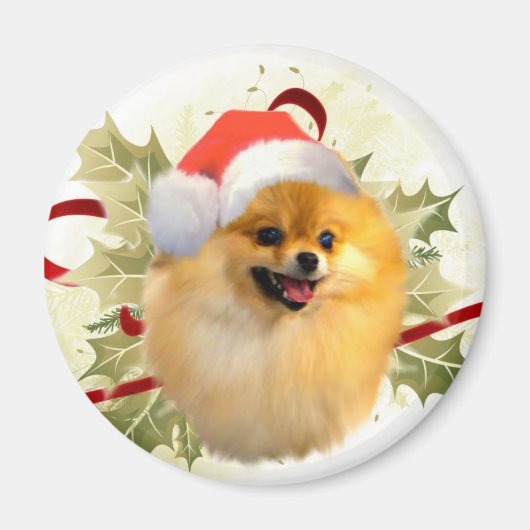 ポメラニア犬クリスマスマグネット マグネット (正面)