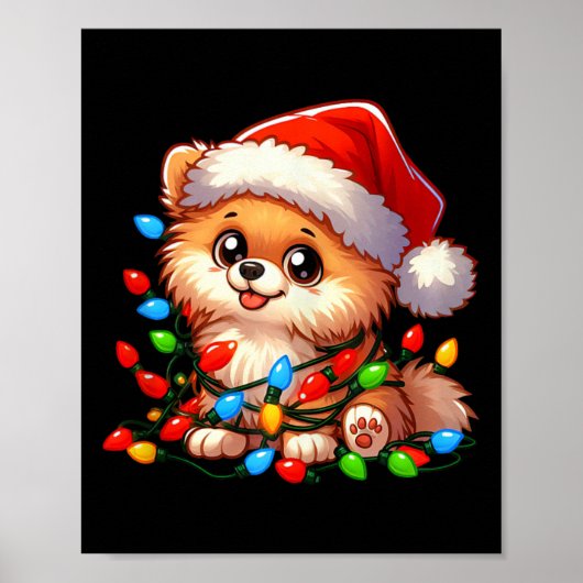 ポメラニア犬クリスマスライトドッグおもしろいクリスマス ポスター (正面)