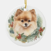 ポメラニア犬クリスマスリースフェスティバルカップ セラミックオーナメント (正面)