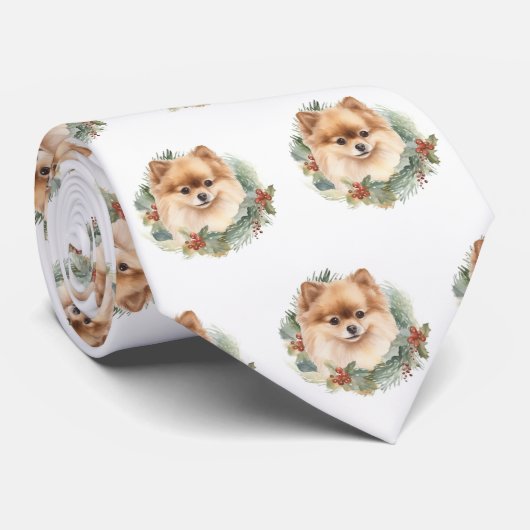 ポメラニア犬クリスマスリースフェスティバルカップ ネクタイ (ロール)