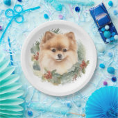 ポメラニア犬クリスマスリースフェスティバルカップ ペーパープレート (パーティー)