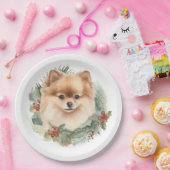 ポメラニア犬クリスマスリースフェスティバルカップ ペーパープレート (パーティー)