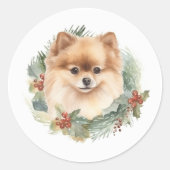 ポメラニア犬クリスマスリースフェスティバルカップ ラウンドシール (正面)