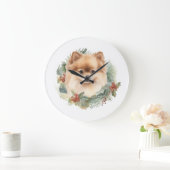 ポメラニア犬クリスマスリースフェスティバルカップ ラージ壁時計 (ホーム)