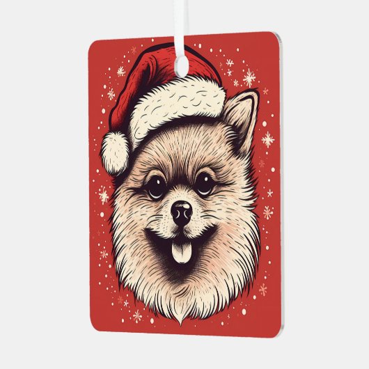 ポメラニア犬クリスマス犬の名前と年パーソナライズされた メタルオーナメント (正面左)
