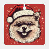 ポメラニア犬クリスマス犬の名前と年パーソナライズされた メタルオーナメント (正面)