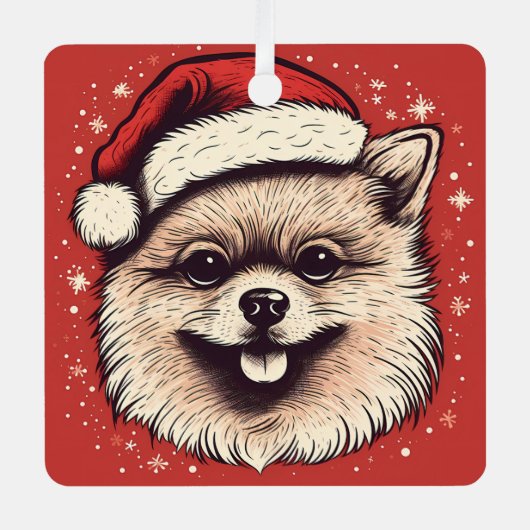ポメラニア犬クリスマス犬の名前と年パーソナライズされた メタルオーナメント (正面)