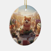 ポメラニア犬クリスマス，犬の記念品，犬の恋人 セラミックオーナメント (右)