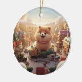 ポメラニア犬クリスマス，犬の記念品，犬の恋人 セラミックオーナメント (左)