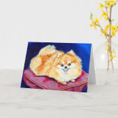 ポメラニア犬グリーティングカード カード (黄色い花)