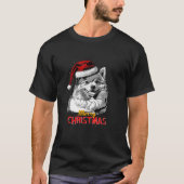 ポメラニア犬サンタクロースハットメリークリスマスドッグX M Tシャツ (正面)