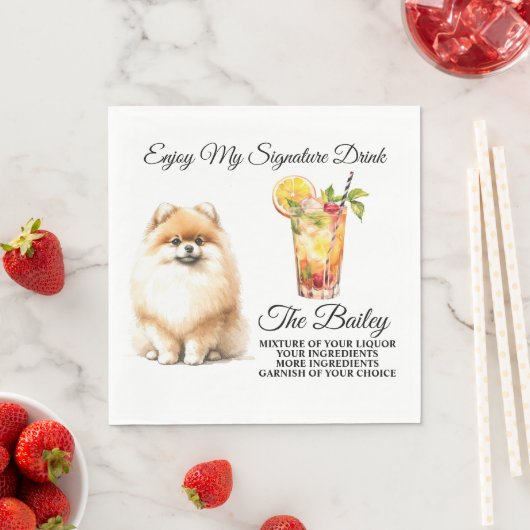 ポメラニア犬シグネチャー結婚ドリンクのペット スタンダードランチョンナプキン (インサイチュ)