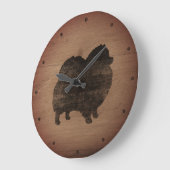 ポメラニア犬シルエット素朴 ラージ壁時計 (傾斜)